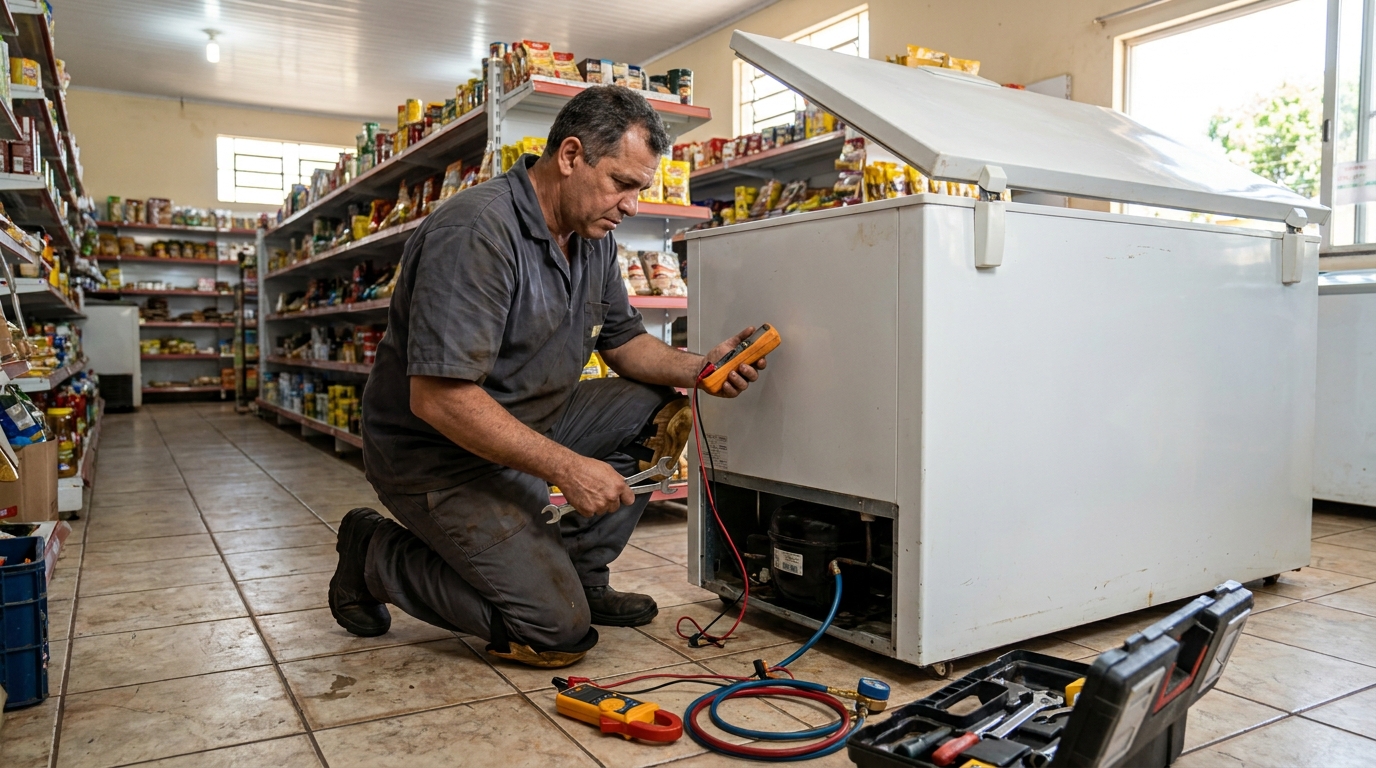 Troca de termostato de freezer em atendimento em Campinas‑SP